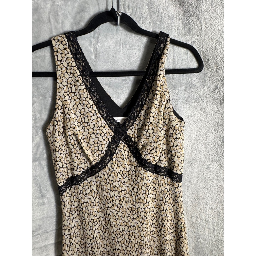 babydoll slip dress pebble Print V Neck Lace Trim Midi Dress Size 8 vintage? - Picture 3 of 9